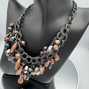 Premier Designs Mixed Metal Bib Cluster Statement Necklace Gunmetal Copper